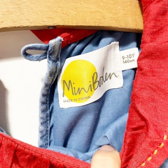 Mini Boden Chambray Embroidered Floral Dress Size 9/10 Peter Pan Collar - Picture 11 of 13